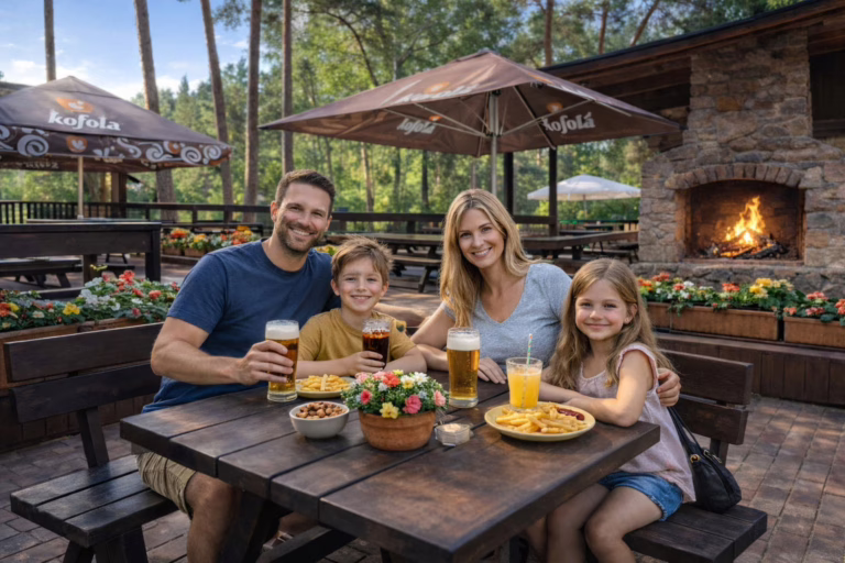 Ubytování s dětmi u Máchova jezera, rodina s dětmi na terase